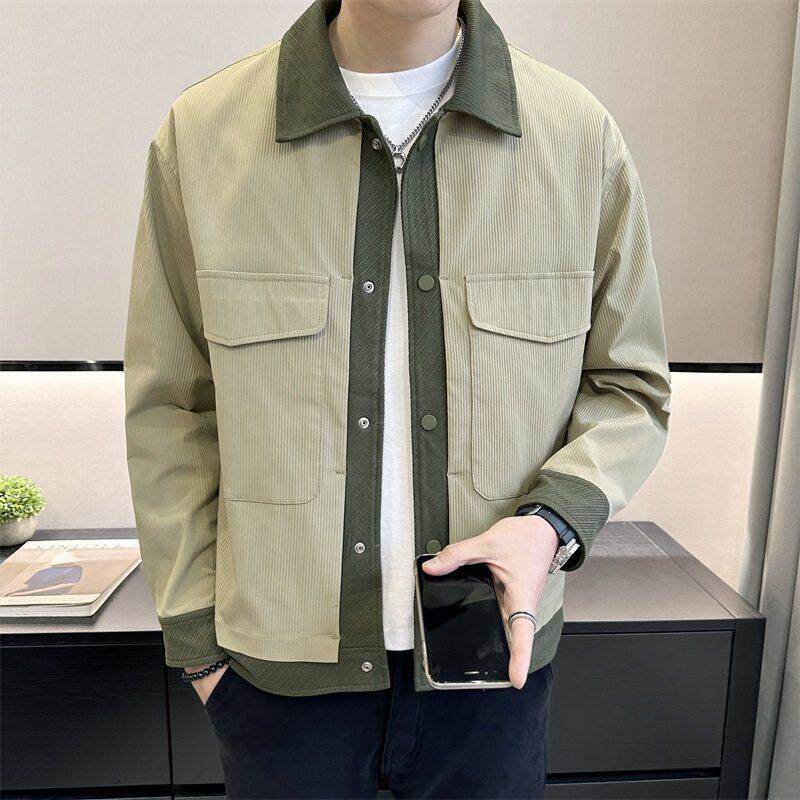 假两件外套男春秋款2026新款翻领休闲夹克痞帅高级感潮牌男装上衣