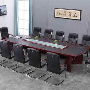 厂家商洽谈型会议桌长桌简约现代条务形会QMD议台实木皮忒大桌子