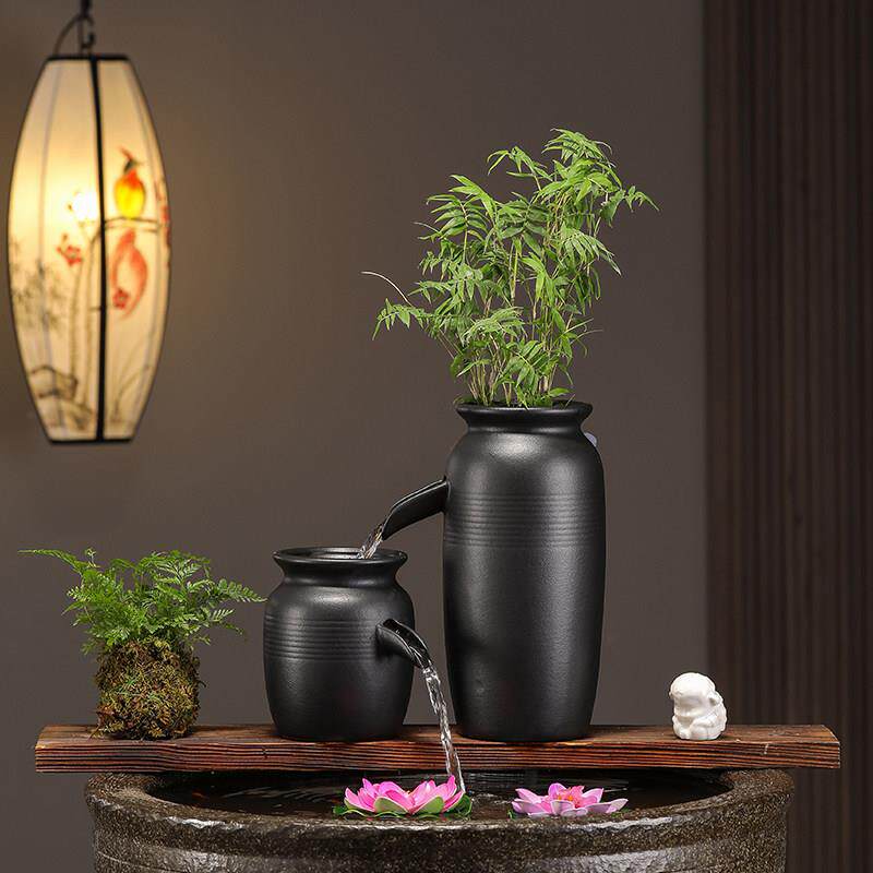 生态鱼缸陶罐循环流水配件创意新中式手工流水造景装饰品摆件过滤