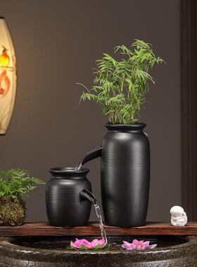 生态鱼缸陶罐循环流水配件创意新中式手工流水造景装饰品摆件过滤
