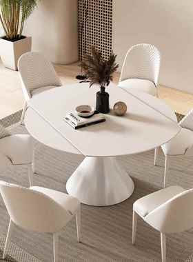 轻岩板餐XMX-168桌可圆桌旋转奢伸缩现代简约家圆用小户型多功变