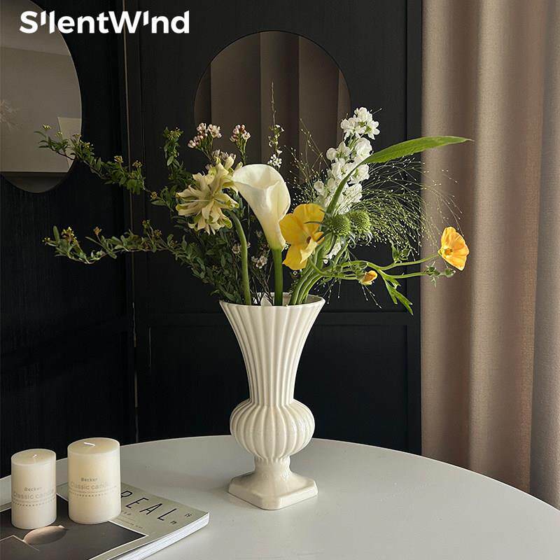 SilentWind法式覆古高颜值奶白陶瓷花瓶插鲜花郁金香水培花器摆件