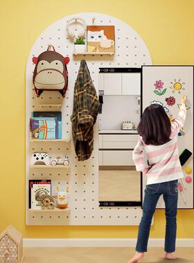 穿IBF隐形推拉身镜网红入户玄关儿童磁吸镜子白全板字写板洞洞板