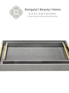 现代简约皮革木质托盘长方形酒店餐桌样板间餐厅收纳盘摆件新中式