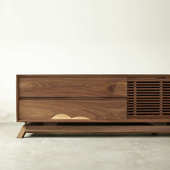 抽屉柜北欧全视听地柜客厅实木影视黑胡桃木电视柜简约现代新中式