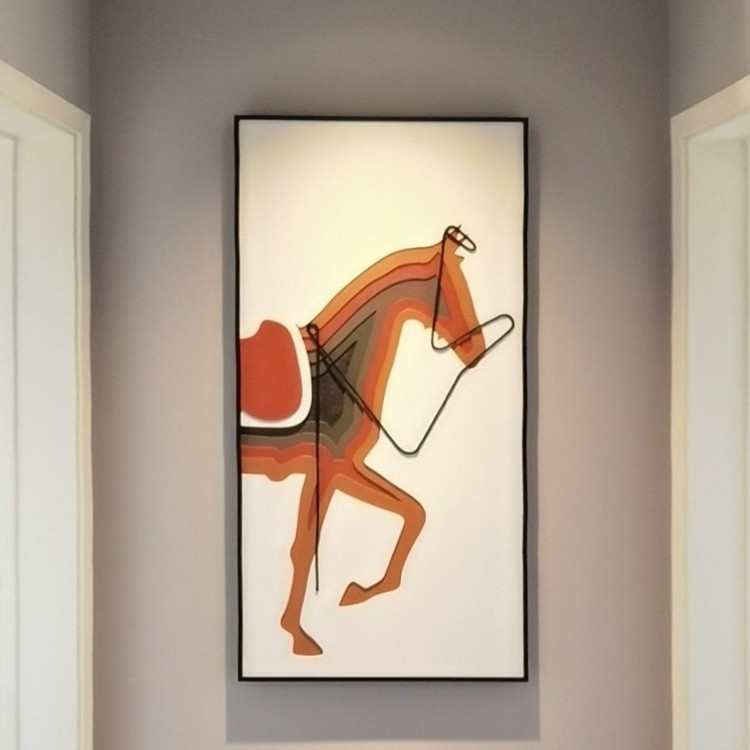 现代简约玄关装饰画客厅壁画大气轻奢走廊过道竖版挂画马到成功3D