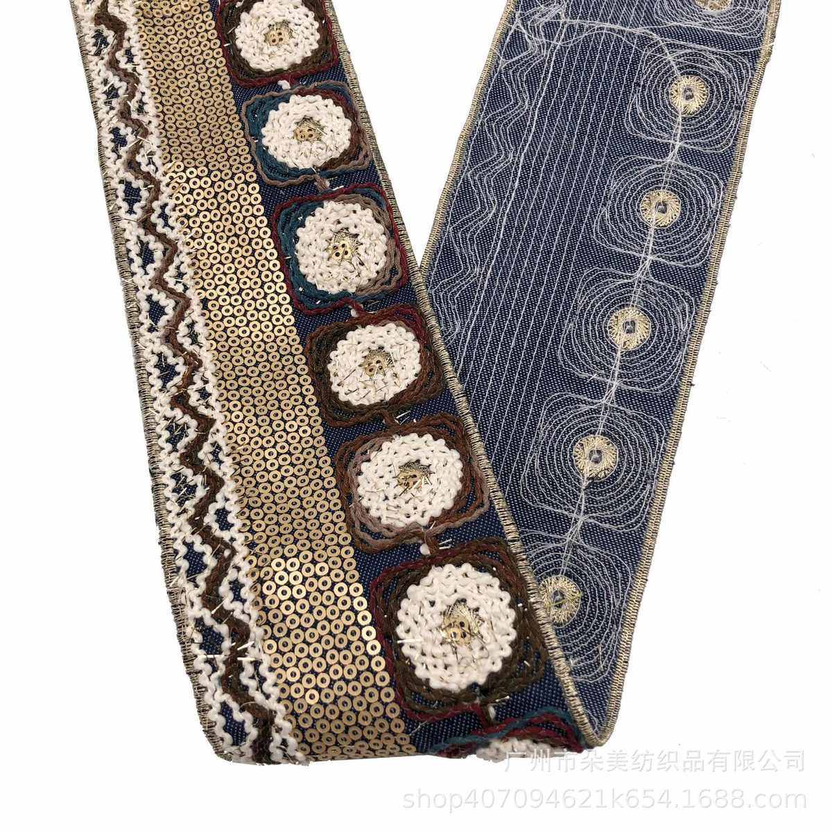 厂家批发 牛仔布底刺绣花边 民族风股线珠片绣花条码 鞋材配料,居家布艺,花边,淘宝优惠券,粉丝福利购,淘宝优惠卷