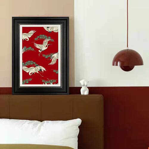 法式中国风复古客厅装饰画新中式古典玄关餐厅书房茶室挂画白鹤