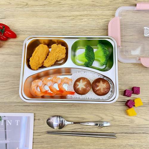 9ZRT304不锈钢隔热饭盒便携分隔可带汤学生上班族便当餐盘餐盒