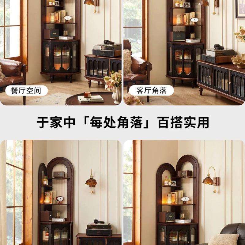 法式复古实木转角置物架客厅墙角卧室小户型三角拐角角落收纳书架