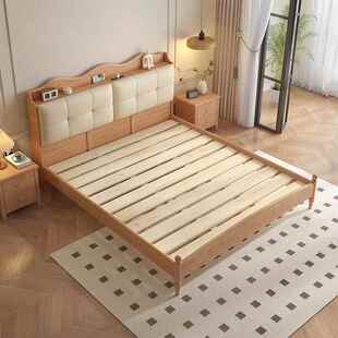 卧室床.1.米18米大5小架户型原木色子床全实木双C5人床高箱