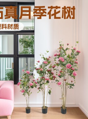 厂家直销月季花树盆景客厅卧室摆饰月季花树室内布景装饰花树