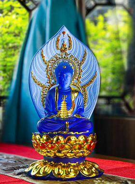 精品水琉璃贴金工艺药师佛像家用佛堂供奉药师琉璃如来像祝福摆件