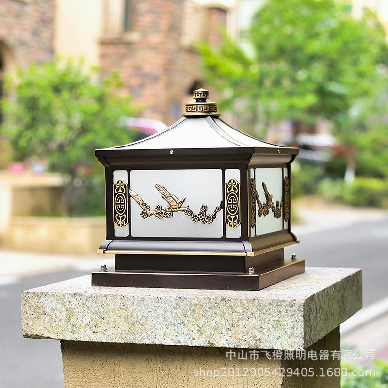 太阳能柱头灯复古门柱灯中式别墅家用室外户外庭院大门围墙墙头灯