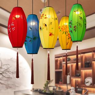 中国风古典现手绘艺橄榄灯笼代创意KQQ火锅传茶布楼饭店中式承红