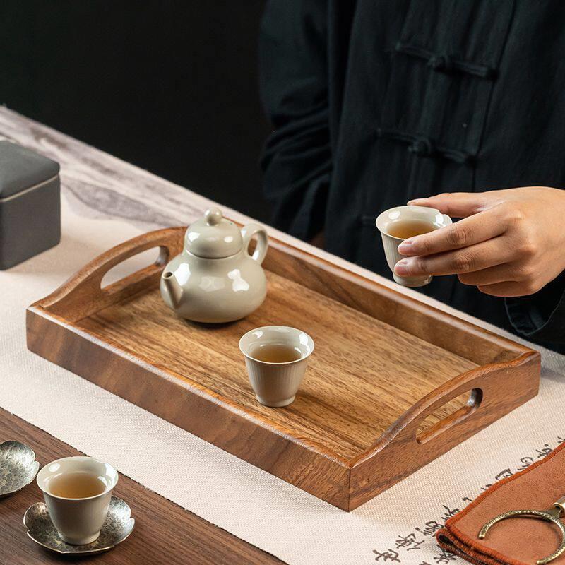 高档家用长方形茶托盘干泡台胡桃木茶盘榫卯实木收纳盘敬茶果盘