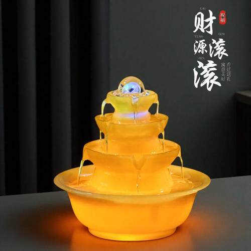 聚宝盆开业礼物店铺前台风水轮装饰办公室桌面招财流水摆件水循环