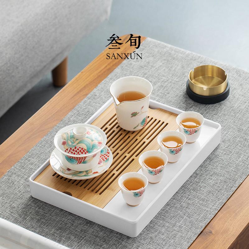 叁旬方茴茶盘家用简约储水式茶盘竹制托盘功夫茶具茶海沥水小茶台