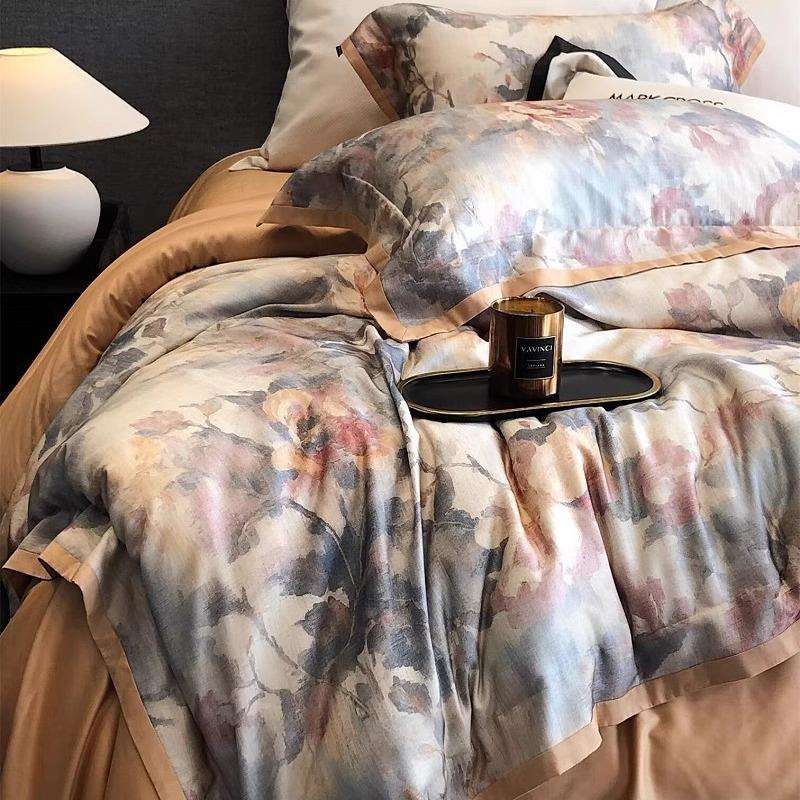 玛洛驰超柔软保暖热淇淋超细旦天丝磨毛四件套裸睡被套油画风床品