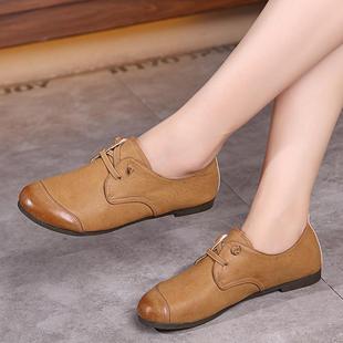 真皮休老年妈妈鞋 高档鞋 平底单鞋 春秋季 适软中底闲 子女20舒24新款