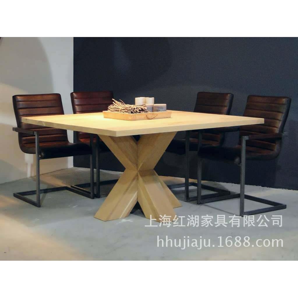 美式实木工装桌子复古工业风铁艺餐桌实木加厚会议办公桌长书桌