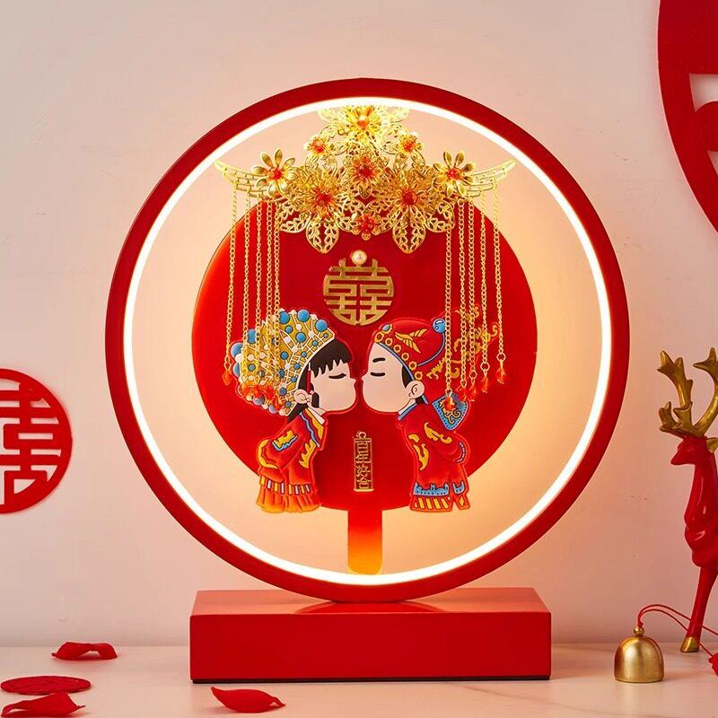 结婚台灯卧室床头灯婚房陪嫁灯红色长明灯婚灯一对新婚礼物送