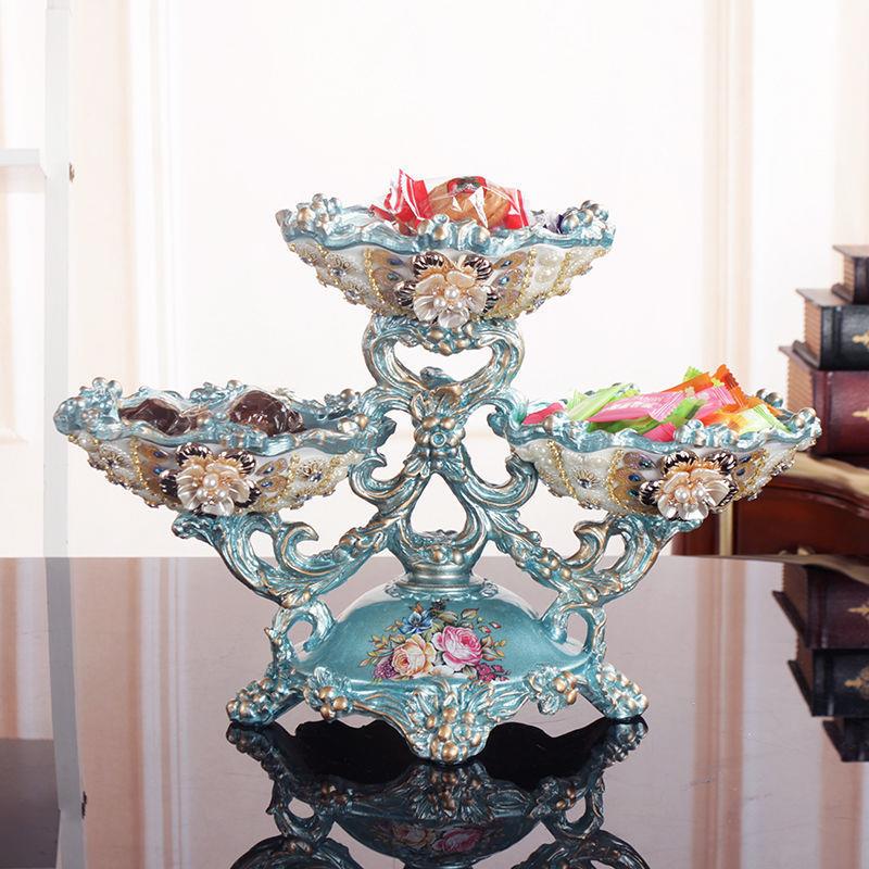 欧式果厅盘套装客几708收纳欧式居摆件奢华多茶层家用干果盘家装