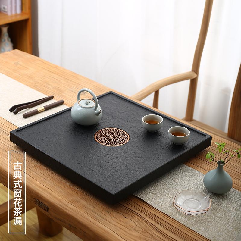 乌简金石茶盘家用轻奢现天整块然代石头小茶台约干泡茶海方形朴上