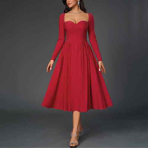 Solid Color Long Sleeve Backless Tie Bodycon Dress, Elegant
