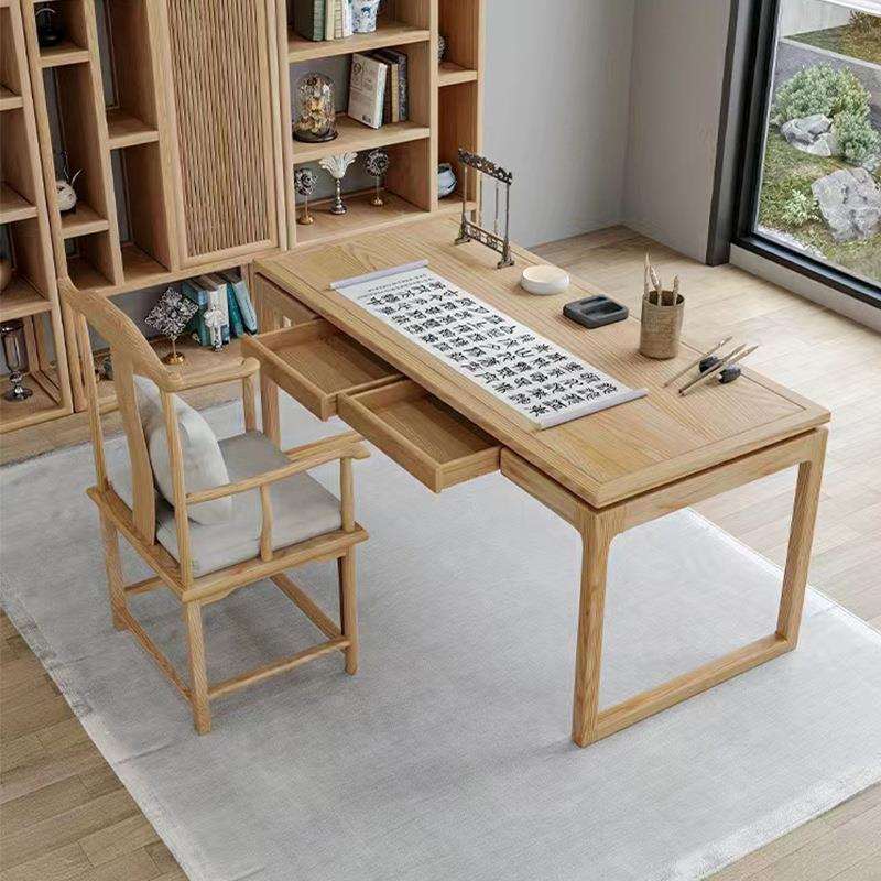 新中式实木茶桌原木风家用茶艺桌小户型泡茶品茗台茶室书法写字桌