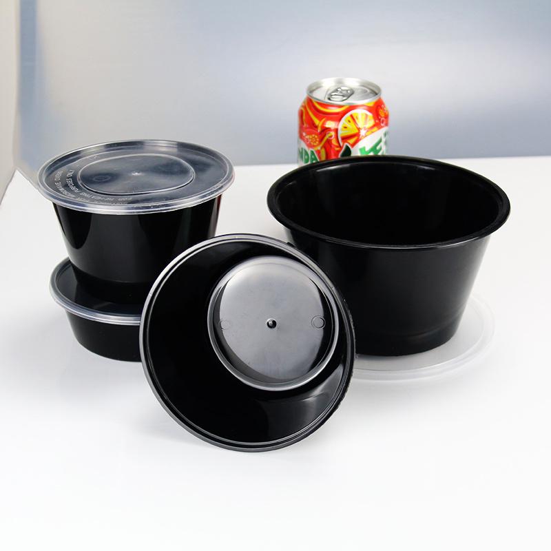 圆形黑色1000ml一次性餐盒外卖塑料打包盒商用加厚汤碗快餐便当盒