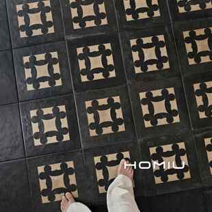 中古风黑色做旧花砖化妆室厨房阳台地砖防滑瓷砖民宿别墅商业工装