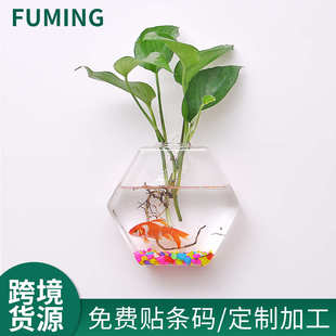 壁挂玻璃花盆4 pc家居装饰挂墙水培花瓶六角形植物绿萝容器