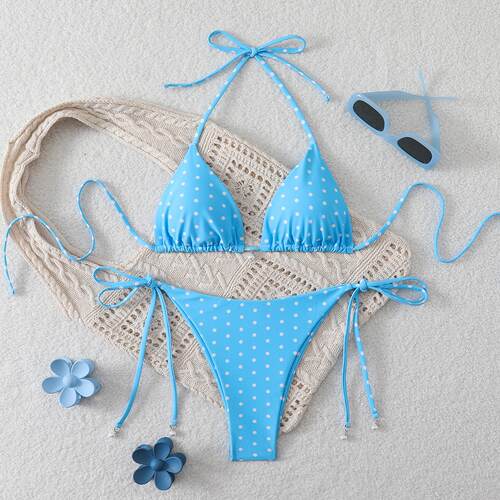 Triangle system with polka dot bikini beach swimsuit