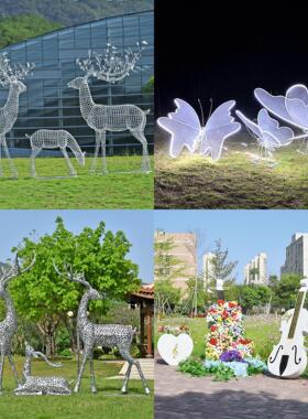 户外镂空蝴蝶雕塑玻璃纤维园林铁艺梅花鹿景观公园庭院草坪装饰摆