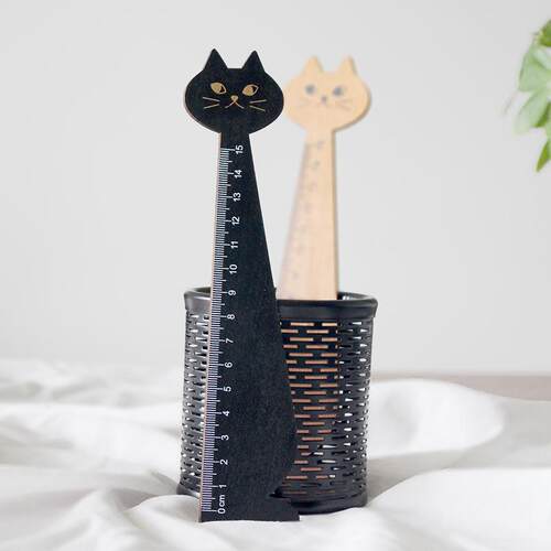 创意可爱猫咪木质尺子绘图制图刻度尺学生文具韩版木质手账尺子