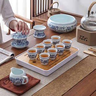 复古风陶瓷潮汕喝茶盖碗茶杯套装 青花瓷功夫茶具家用泡茶小型中式