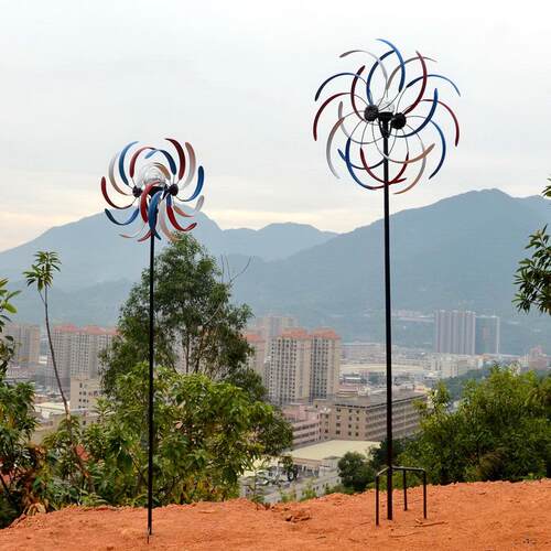 乡村花园户外风车景观庭院装饰落地插件太阳能灯发光亮双面旋转