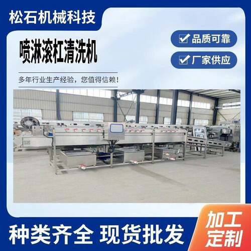 玉米豆角长条果蔬滚杠式清洗机304不锈钢全自动压喷淋清洗设备