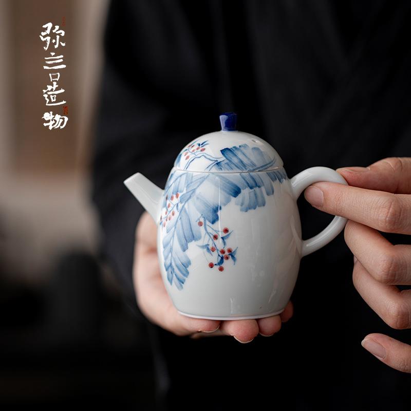 弥言纯手工陶瓷泡茶壶手绘雨夜芭蕉茶壶单壶带过滤家用大号泡茶器