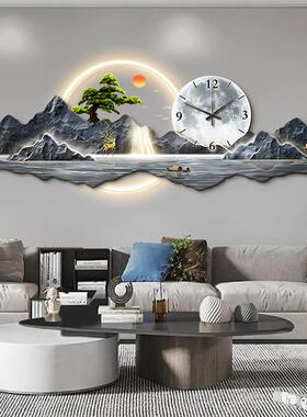 表挂钟客QWL2217厅饰画202画5钟新款新中式沙发背装景墙挂轻奢山
