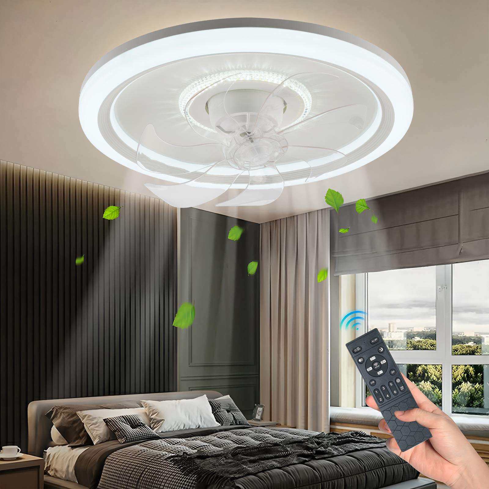 360度摇头风扇灯LED客厅现代简约静音卧室吊顶一体吸顶餐厅吊扇灯