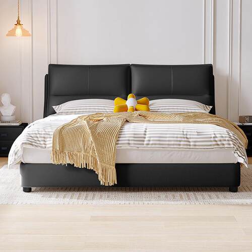 现代简约皮艺床家用主卧小户型出租屋双人床轻奢实木软包大床婚床