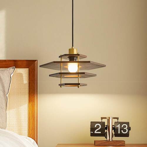 中古风实木飞碟餐厅PH5吊灯胡桃木复古吧台餐桌民宿茶室灯具casa