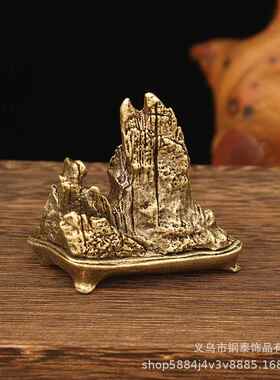 直销新款古玩铜器实心山型摆件老铜山峰笔架家居书房办公桌面茶宠