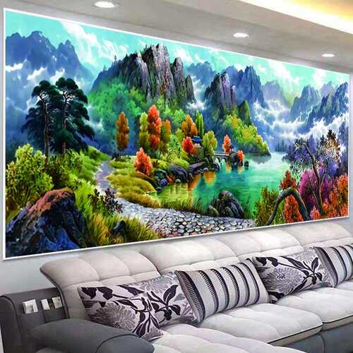 蒙娜丽莎十字绣2021新款客厅线绣流水生财山水画聚宝盆手工自己绣