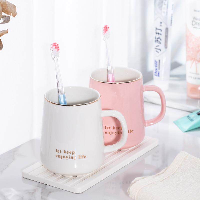 骨瓷马克杯带盖带勺杯子女陶瓷早餐牛奶杯可爱儿童喝水杯