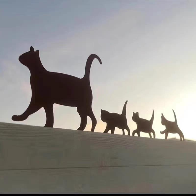 猫咪的一家金属剪影做旧装饰牌猫咪锈色铁艺插件创意庭院栅栏装饰