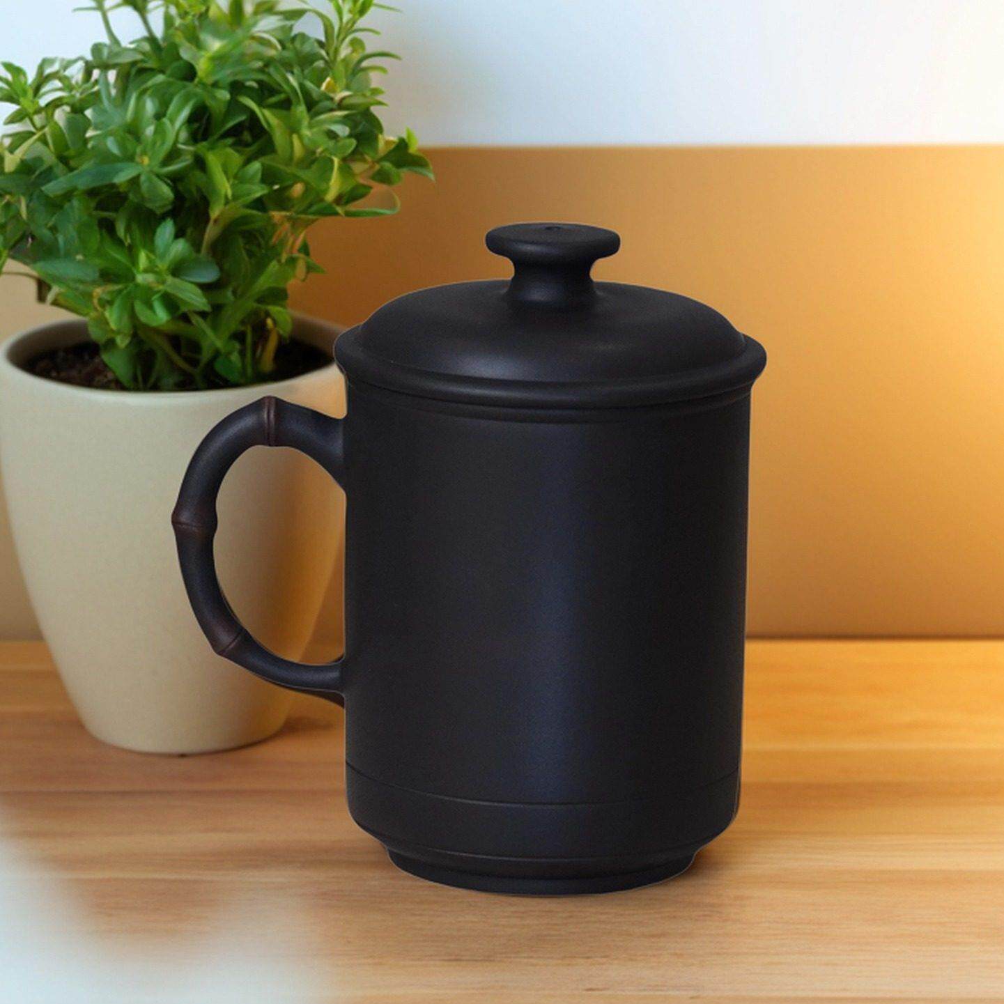 云南建水紫陶茶杯会议覆古家用陶瓷单独杯盖紫砂茶杯办公杯主人杯
