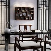 博古架挂墙多宝阁实木中式 置物架墙上壁挂茶具茶杯茶壶 茶架壁挂式